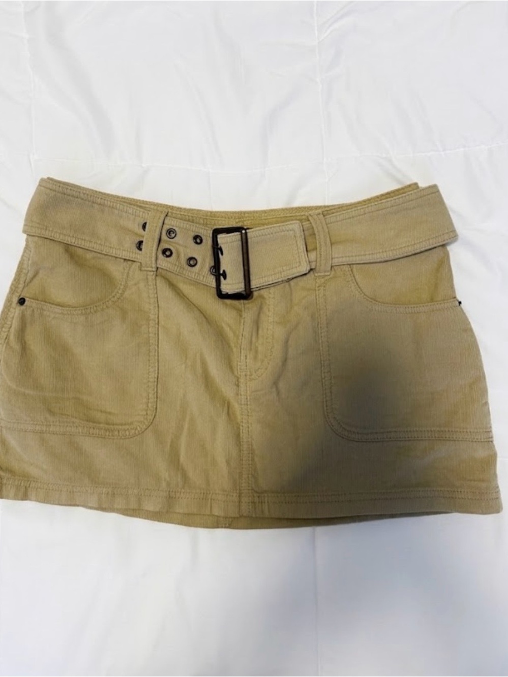 Y2K Abercrombie & Fitch Khaki Corduroy Mini Skirt With Belt